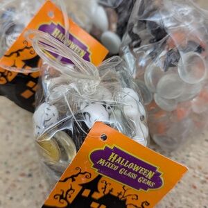 Halloween Mixed Glass Gems - Black, White, Orange, Bats, Bones, & Skulls!!